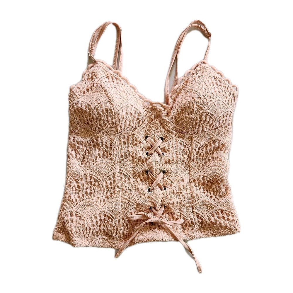 Lily White Womens Corset Top Sz S Pink Lace Coquette Renaissance Fairy Feminine